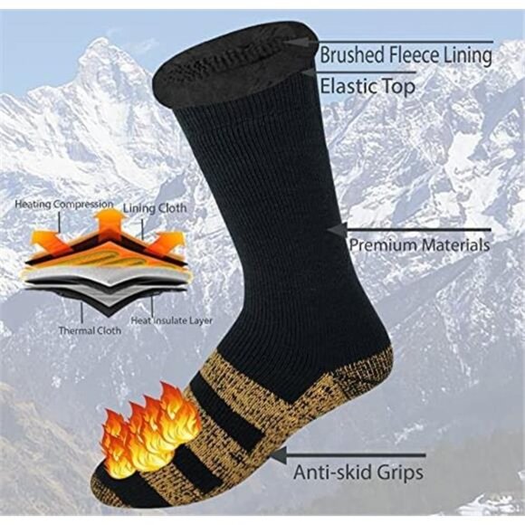 6 Pairs Packs Unisex Thermal Lodge Socks, Heated Winter Non-Skid Boot Socks - Picture 8 of 9